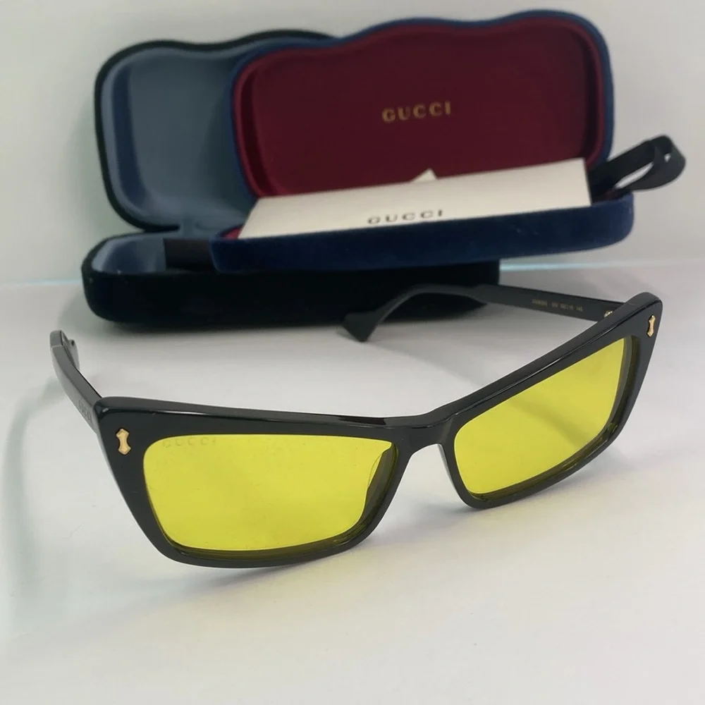 NEW Gucci Sunglasses GG0626S 002 Black/Yellow Lens Design 58mm